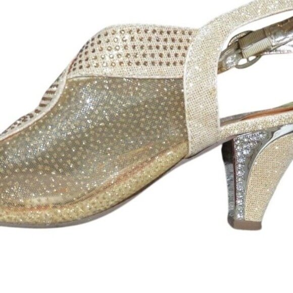 Pierre Dumas Evelyn Gold Open Toe Embellished Rhinestone Glitter Heels size 8 - Picture 7 of 16